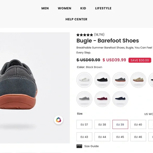 Hobibear Bugle Barefoot Shoes
Zero Drop Barefoot Shoe size 39 - Picture 5 of 7